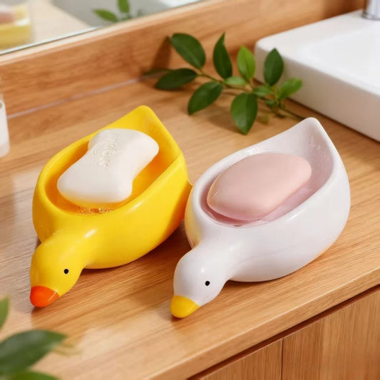 Soap Dish with Drain | Adorable Duck-Shaped Self-Draining Soap Holder & Tray | Bathroom Accessories - Homeyviz Home & Decor