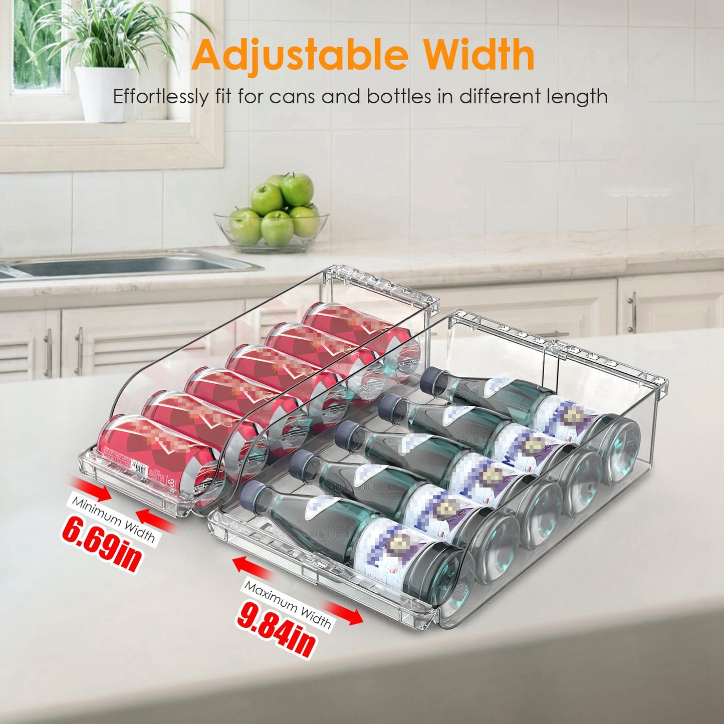 Adjustable 4-Pack Clear Soda Can Organizer – Fridge & Pantry Drink Dispenser