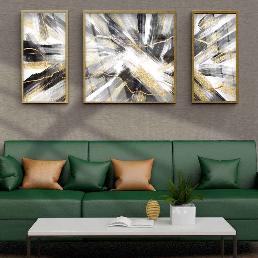 Set Of Luxury Abstract Golden Canvas Wall Art | Luxury Canvas Wall Art - Homeyviz.com