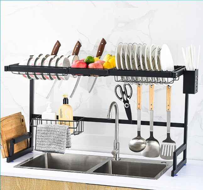 Stainless Steel Sink Dish Drying Rack with Chopstick Holder - Homeyviz.com