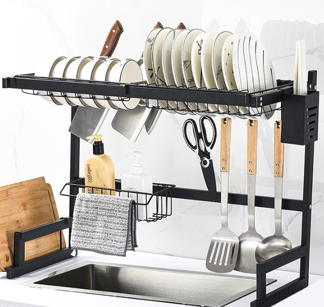 Stainless Steel Sink Dish Drying Rack with Chopstick Holder - Homeyviz.com