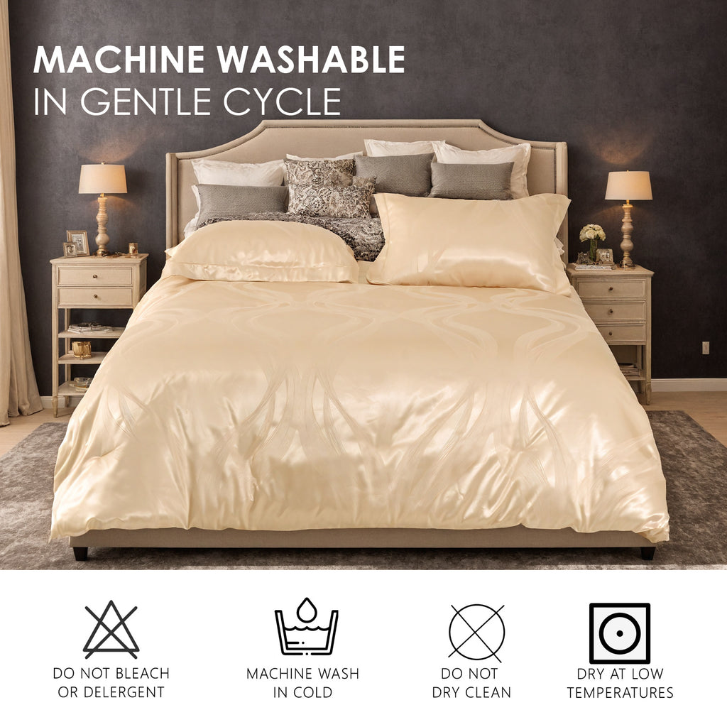 Luxurious Satin Microfiber Bedding Set Double-sided Jacquard Pattern, Italian Style Gold Ultra-shine Quilt Cover Three-piece Set, Super Soft King-size Quilt Cover With Pillowcase, Machine Washable, OK