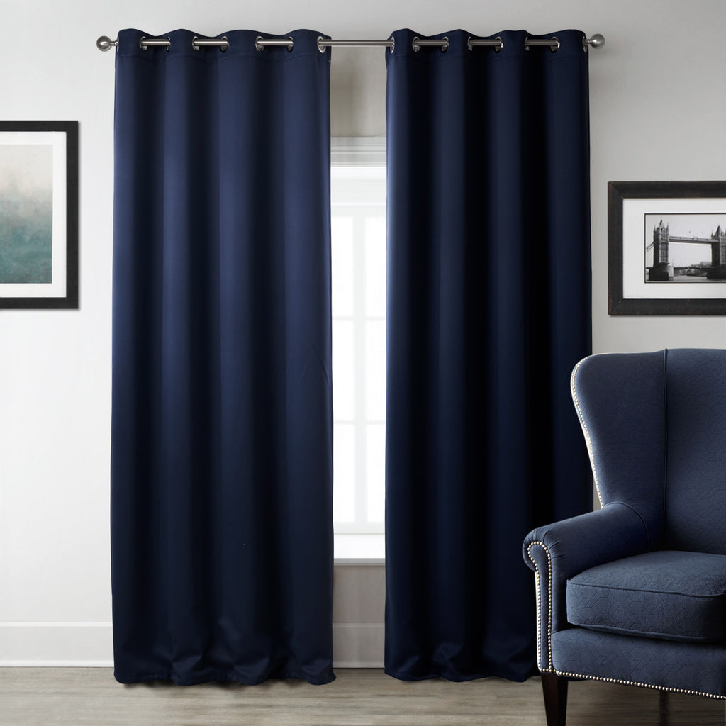 Dark Blue Bedroom Blackout Fabric Printed Curtains - Homeyviz Home & Decor