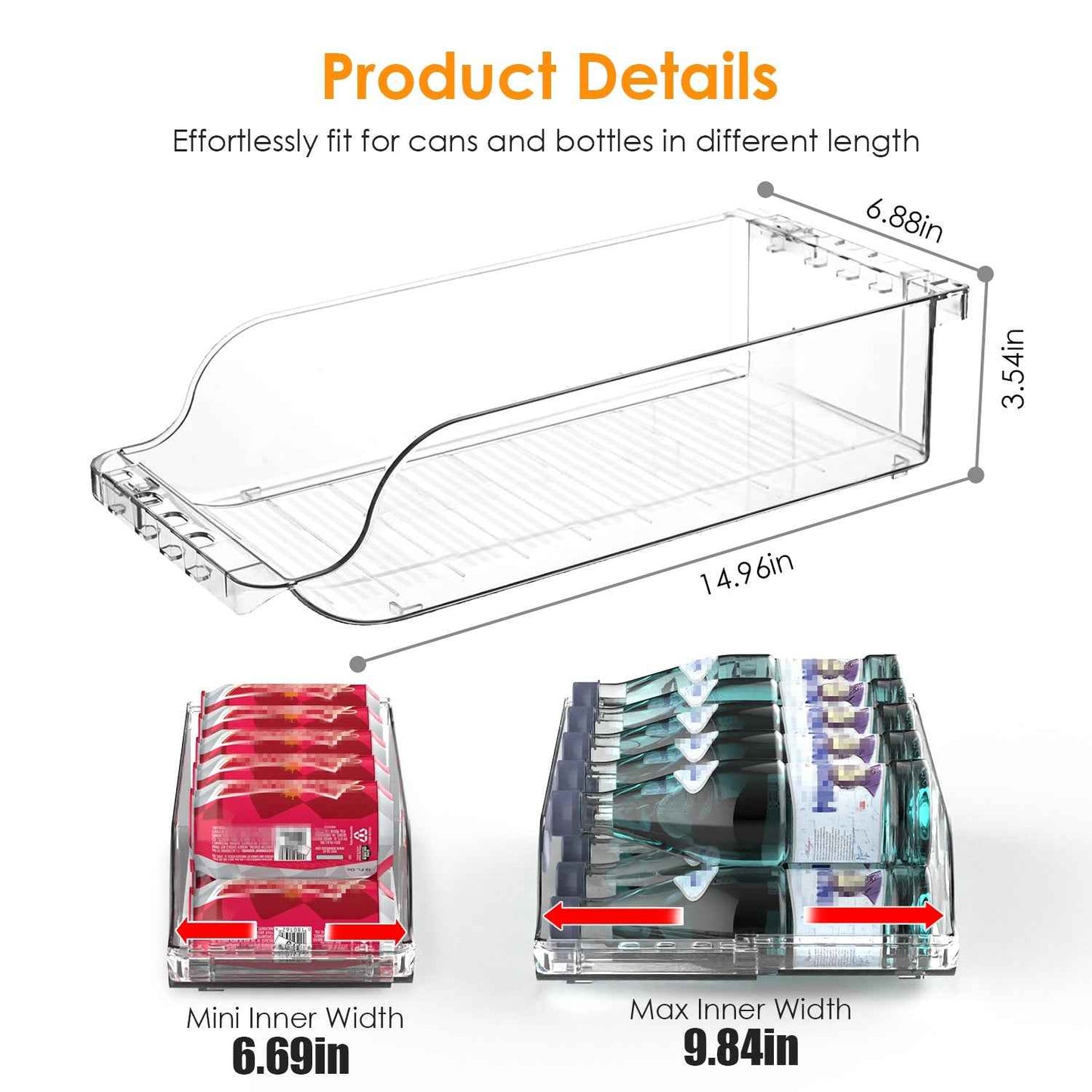 Adjustable 4-Pack Clear Soda Can Organizer – Fridge & Pantry Drink Dispenser