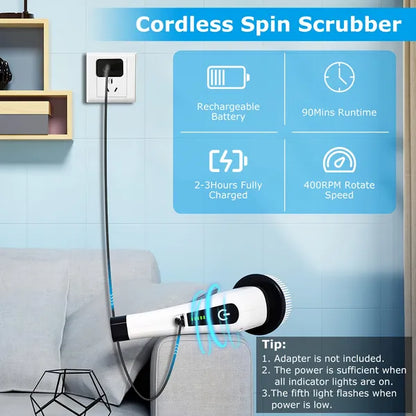 Electric Spin Scrubber - Power Cleaning Brush with 8 Heads | Electric Spin Scrubber - Homeyviz.com