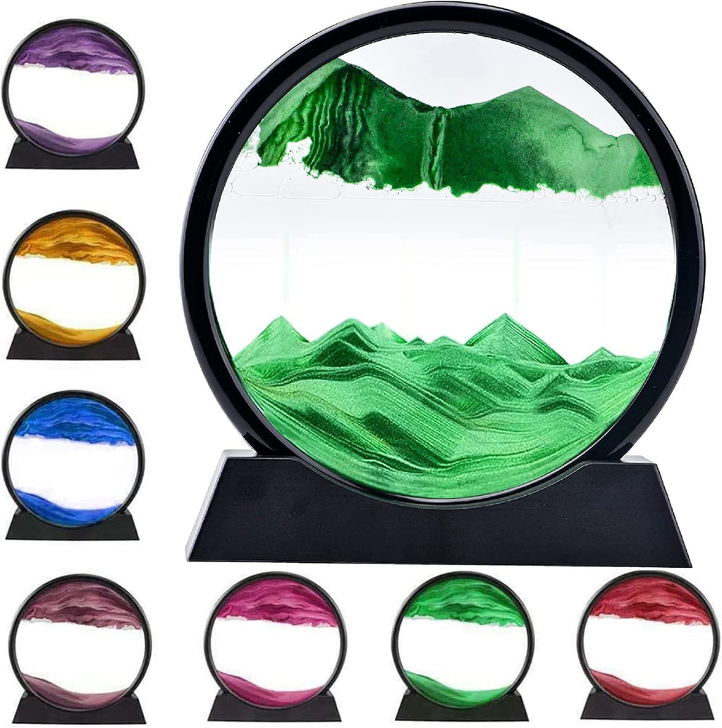 3D Dynamic Sand Art Liquid Motion, Moving Sand Art Picture Round Glass 3D Deep Sea Sandscape In Motion Display Flowing Sand Painting Relaxing Desk Toys
