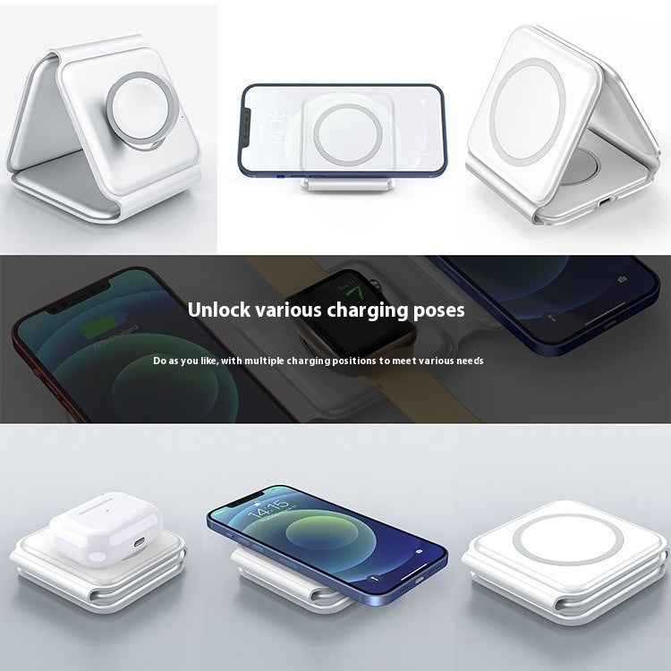 3-in-1 Magnetic Wireless Charging Stand – Foldable Phone & Device Charger