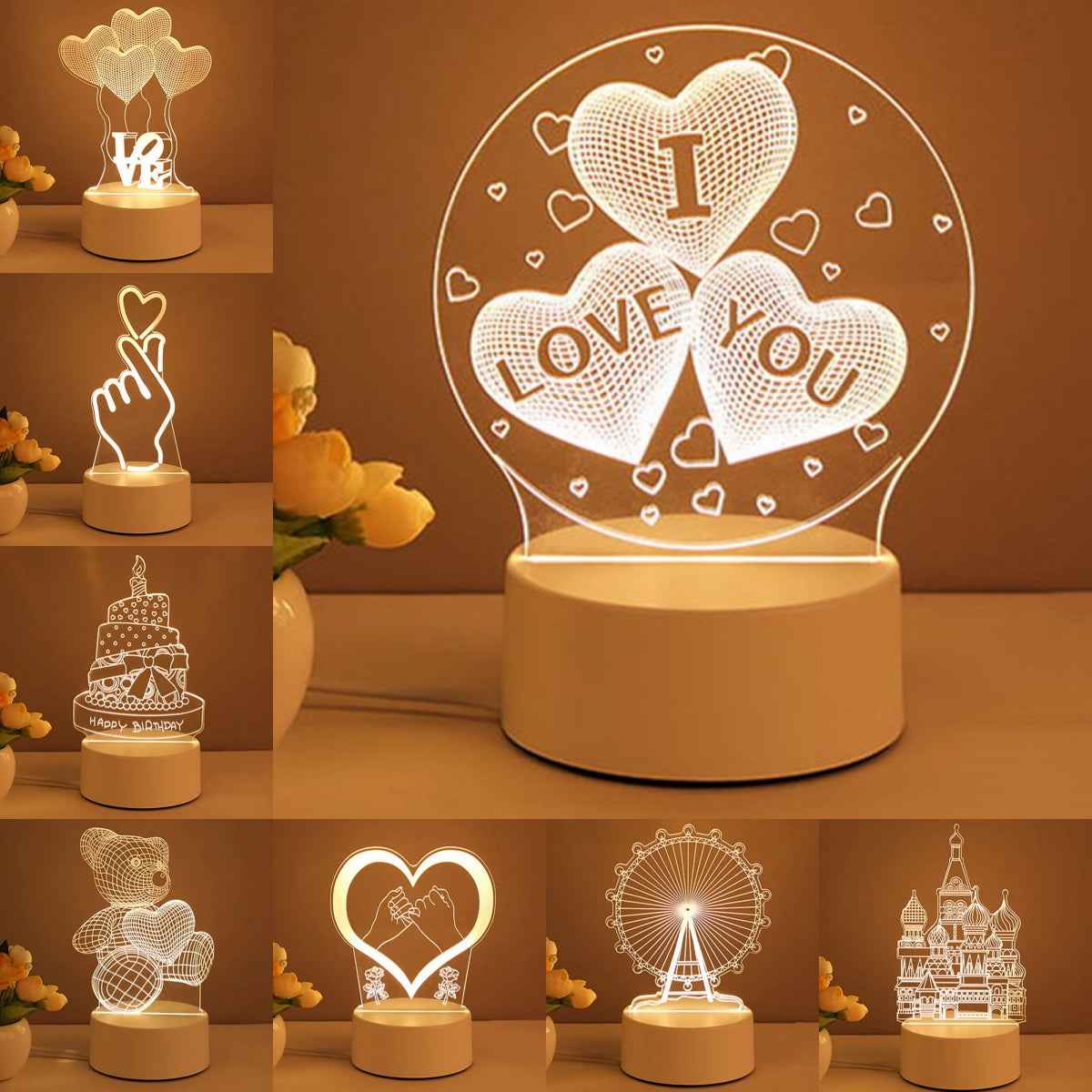 3D Acrylic LED Night Light – Neon Illusion Lamp for Room Decor