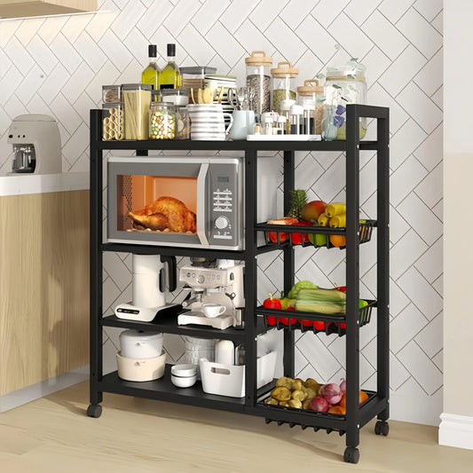 Storage Rack | Multi-functional 4 Layer Black Metal Cabinet Organizer | Removable Vegetable & Fruit Rack - Homeyviz Home & Decor