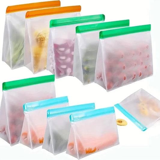 Food Storage Containers | Reusable Silicone Stand Up Zip Shut Bag | Leakproof Fresh Bag - Homeyviz Home & Decor