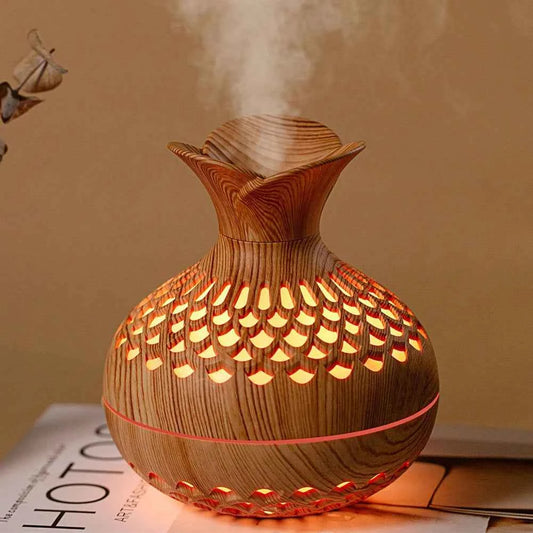 Humidifier   300ML Wood Grain Flower Aromatherapy Diffuser   Silent USB Rechargeable Mini Air Humidifier