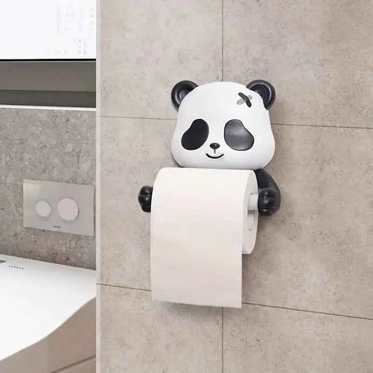 Panda Toilet Paper Holder   Cartoon Wall-Mounted Tissue Roll Holder with Storage Rack   No Drilling