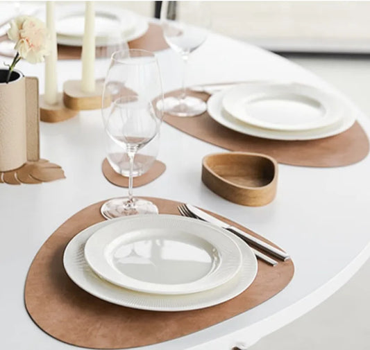 Placemats and Coasters Set | Waterproof PU Leather Kitchen Dining Table Pad Mats - Homeyviz Home & Decor