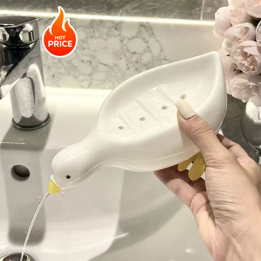 Soap Dish with Drain | Adorable Duck-Shaped Self-Draining Soap Holder & Tray | Bathroom Accessories - Homeyviz Home & Decor
