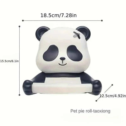 Panda Toilet Paper Holder   Cartoon Wall-Mounted Tissue Roll Holder with Storage Rack   No Drilling