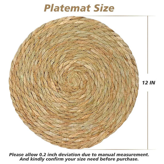 Woven Placemats Set | Round Boho Rattan Table Mat (4/8/12 Pcs) | 12 Inch Farmhouse Straw Braided - Homeyviz Home & Decor