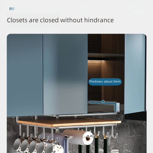 Kitchen Storage Rack | 1PC Stainless Steel Hanging Organizer with Hooks, Paper Towel & Utensils Holder - Homeyviz Home & Decor