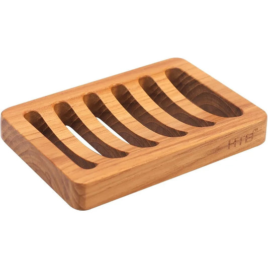 Teak Wood Soap Holder | Slotted Self-Draining Bar Soap Dish for Shower, Bathroom & Kitchen - Homeyviz Home & Decor