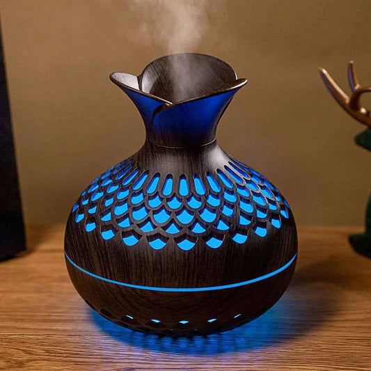 Humidifier   300ML Wood Grain Flower Aromatherapy Diffuser   Silent USB Rechargeable Mini Air Humidifier