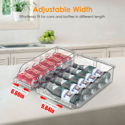 Adjustable 4-Pack Clear Soda Can Organizer – Fridge & Pantry Drink Dispenser