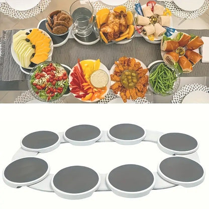 360° Lazy Susan Turntable Serving Tray – 8-Plate Rotating Dining Organizer